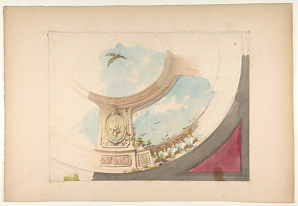 Jules-Edmond-Charles Lachaise, Design for a ceiling with trompe l'oeil balustrade and sky