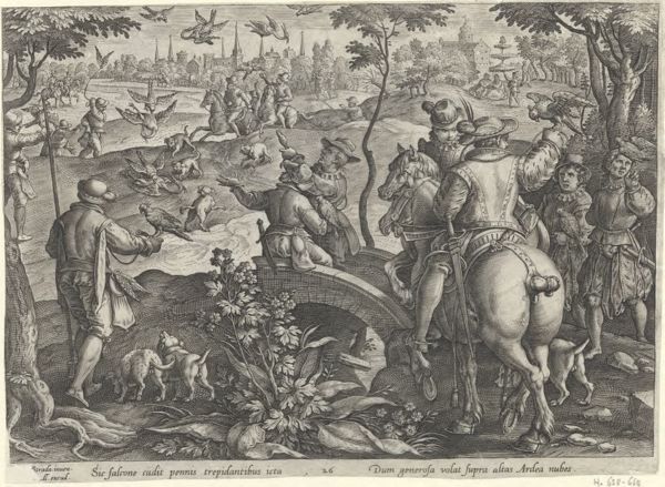 Galle, Philippe, (1537-1612), (printmaker), The hunting parties: Falconry