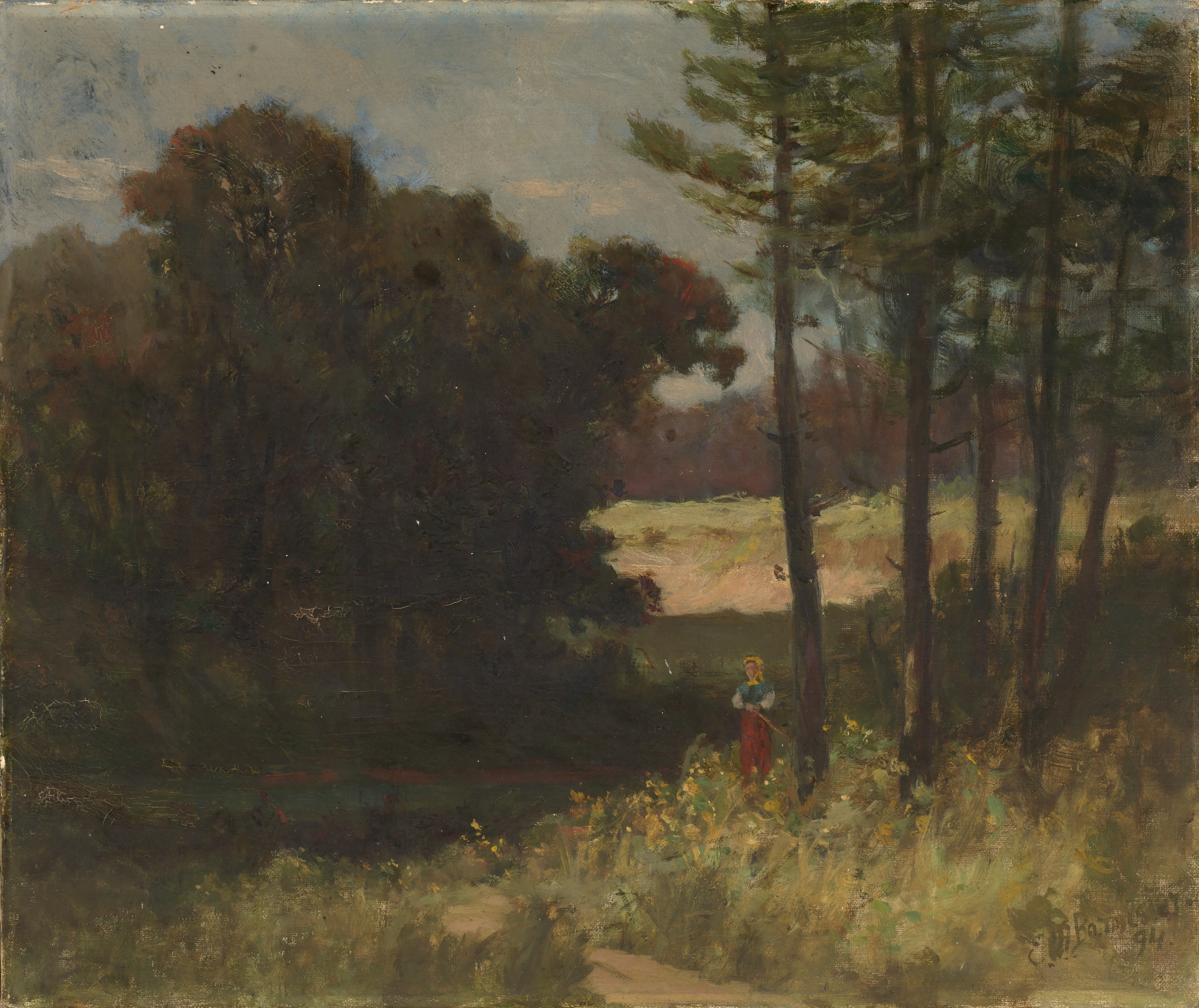 Edward Mitchell Bannister, Untitled (landscape with trees and woman)