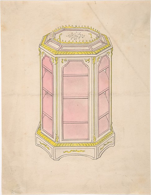 Anonymous, British, 19th century, Design for an Octagonal Cabinet with Shelves and a Pink Interior