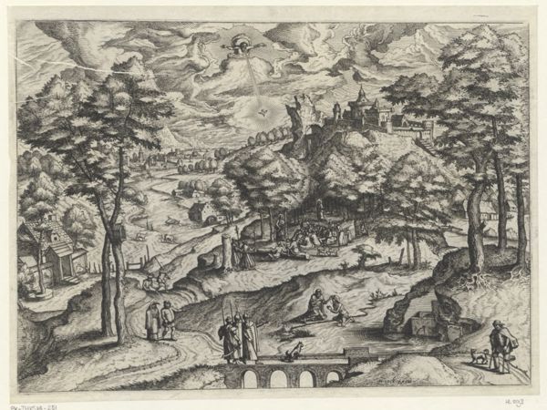 Doetechum, Johannes of Lucas van, (printmaker), Landscape with saint John the Baptist preaching and the baptism of Christ