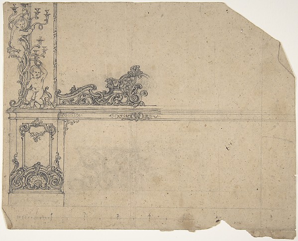 Anonymous, British, 19th century, Design for left-hand side of a side-board, framed by sconces with putti