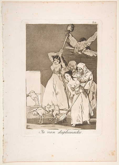Goya (Francisco de Goya y Lucientes), Plate 20 from "Los Caprichos": There they go plucked (i.e. fleeced) (Ya van desplumados)