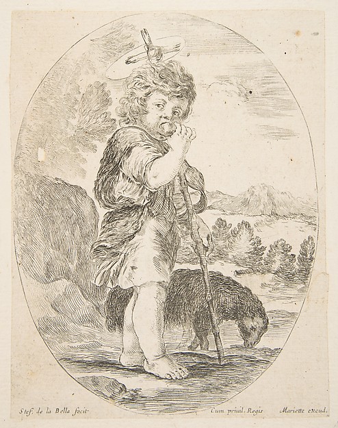 Stefano della Bella, Saint John the Baptist eating a piece of fruit, an oval composition