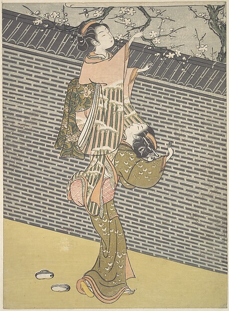 Suzuki Harunobu, Plucking a Branch from a Neighbor's Plum Tree