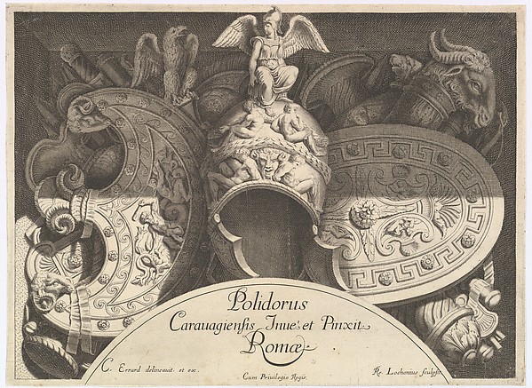 Polidoro da Caravaggio, Plate from "Divers Trophées" (Weapon Trophies after the Façade of Palazzo Milesi in Rome)