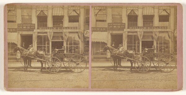 Unknown, [Horse-drawn wagon of Clarke's Mineral Water Company in front of The New England Mutual Life Insurance Company, Boston]