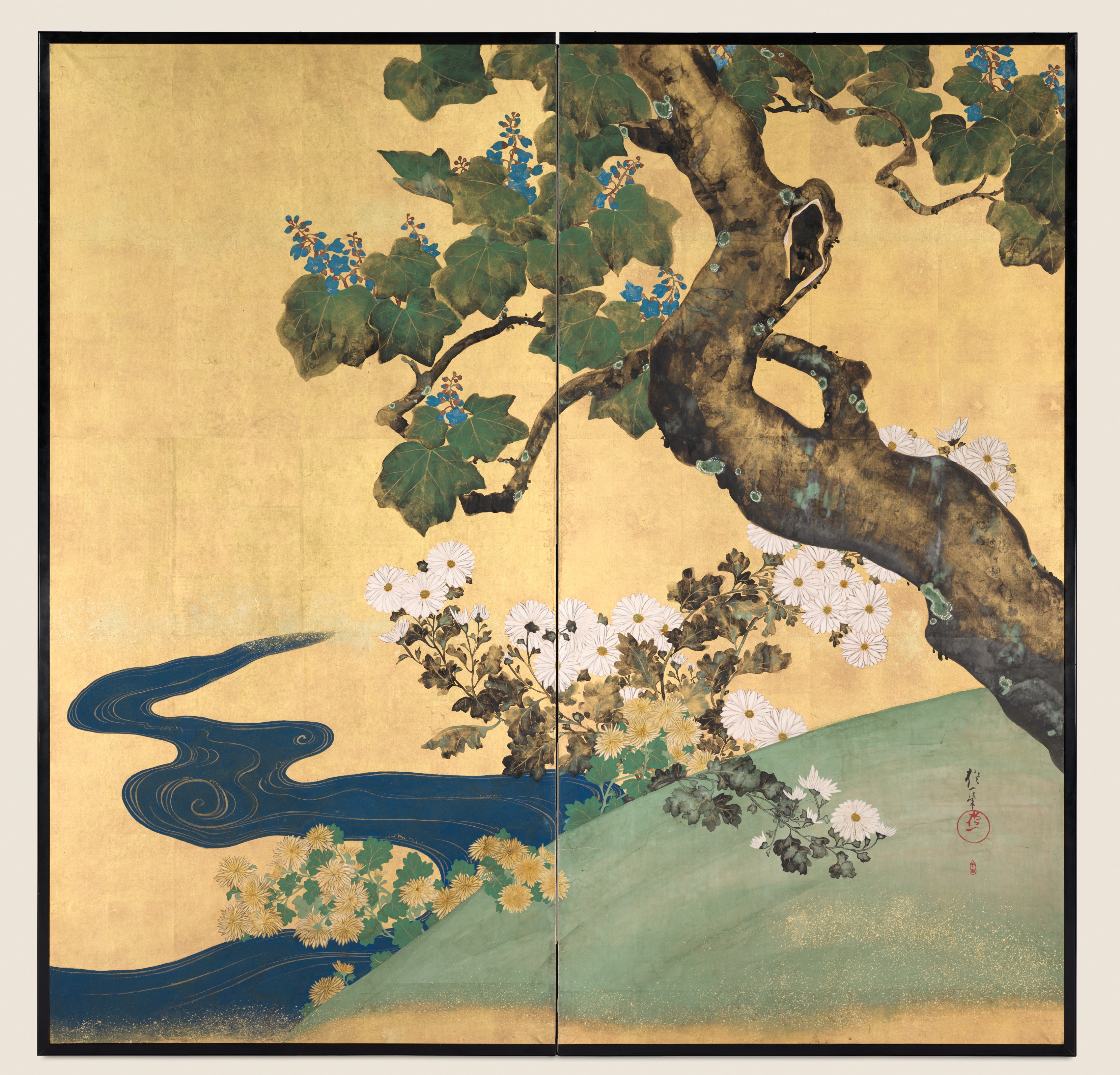 Sakai Hōitsu, Paulownias and Chrysanthemums