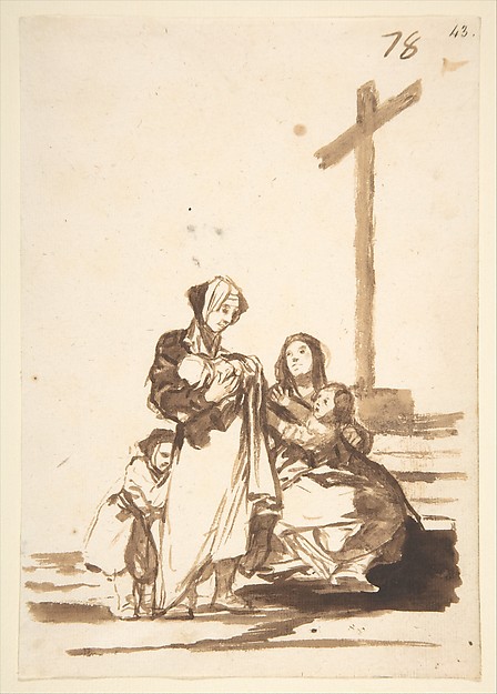 Goya (Francisco de Goya y Lucientes), Women and children near a cross; folio 78 from the "Images of Spain" Album (F)