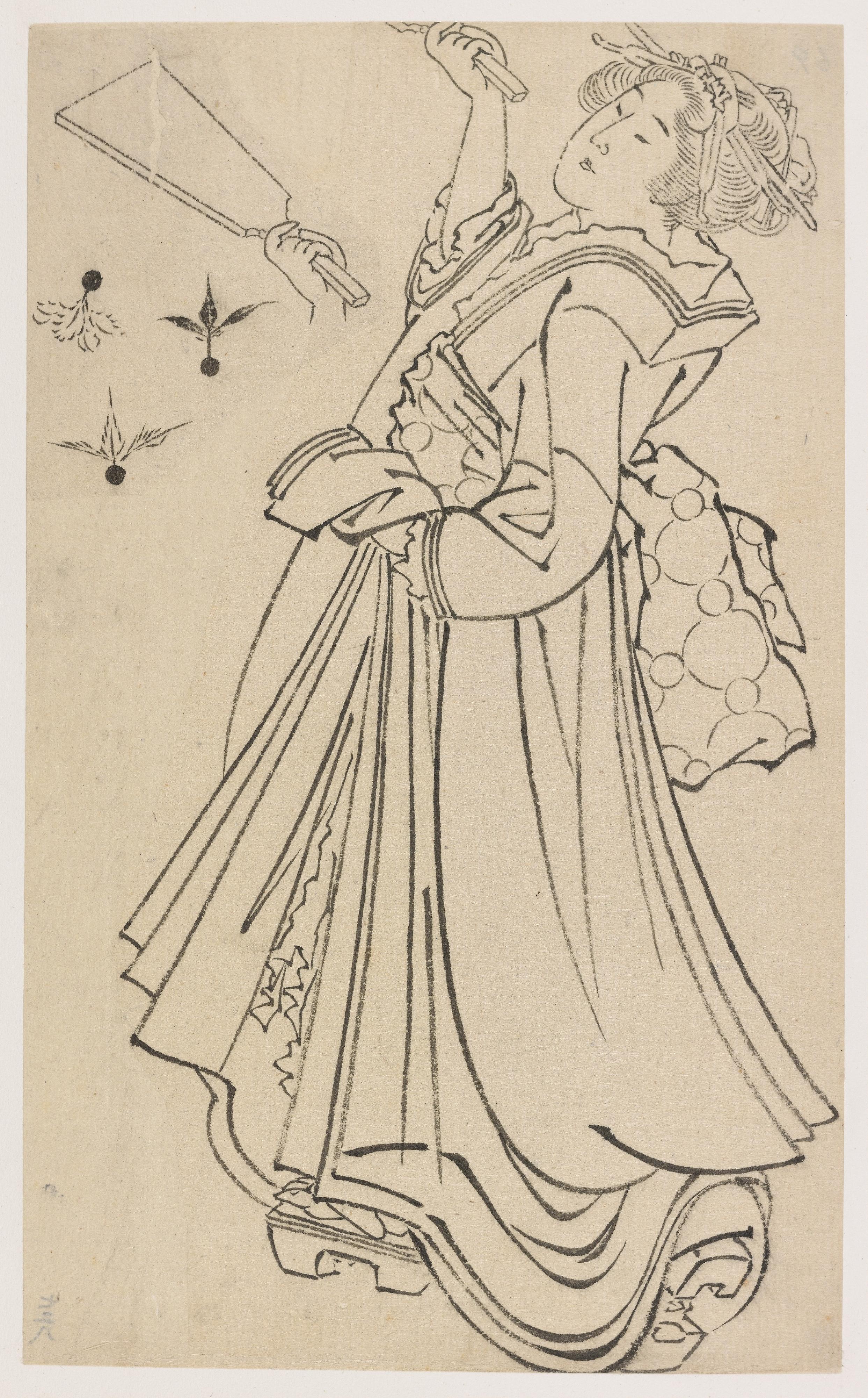 Katsushika Hokusai, Girl playing with a battledore and shuttlecock