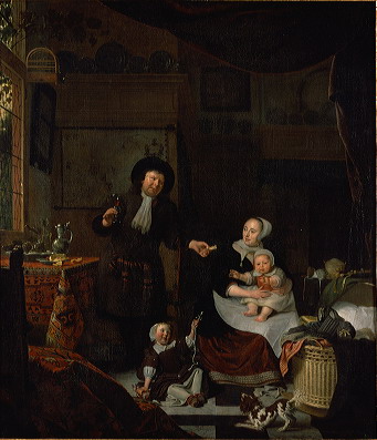 Michiel van Musscher, Interior with a couple and two children