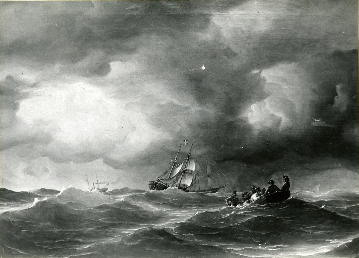 Okänd fotograf, Lotsen går ut. Oljemålning 1850. Storlek 101 x 135 cm.