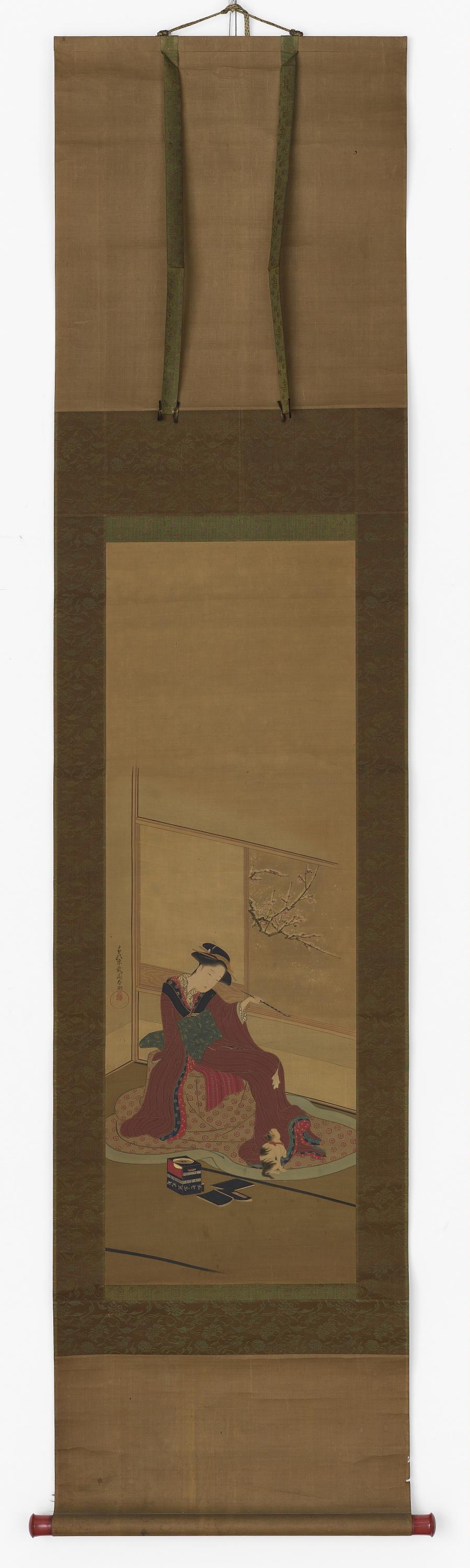 Katsukawa Shuncho, Interior: a girl and a kitten
