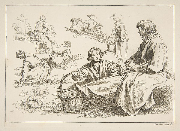 François Boucher, Sheet of Sketches, from "Livre d’étude d’après les desseins originaux de Blomart"