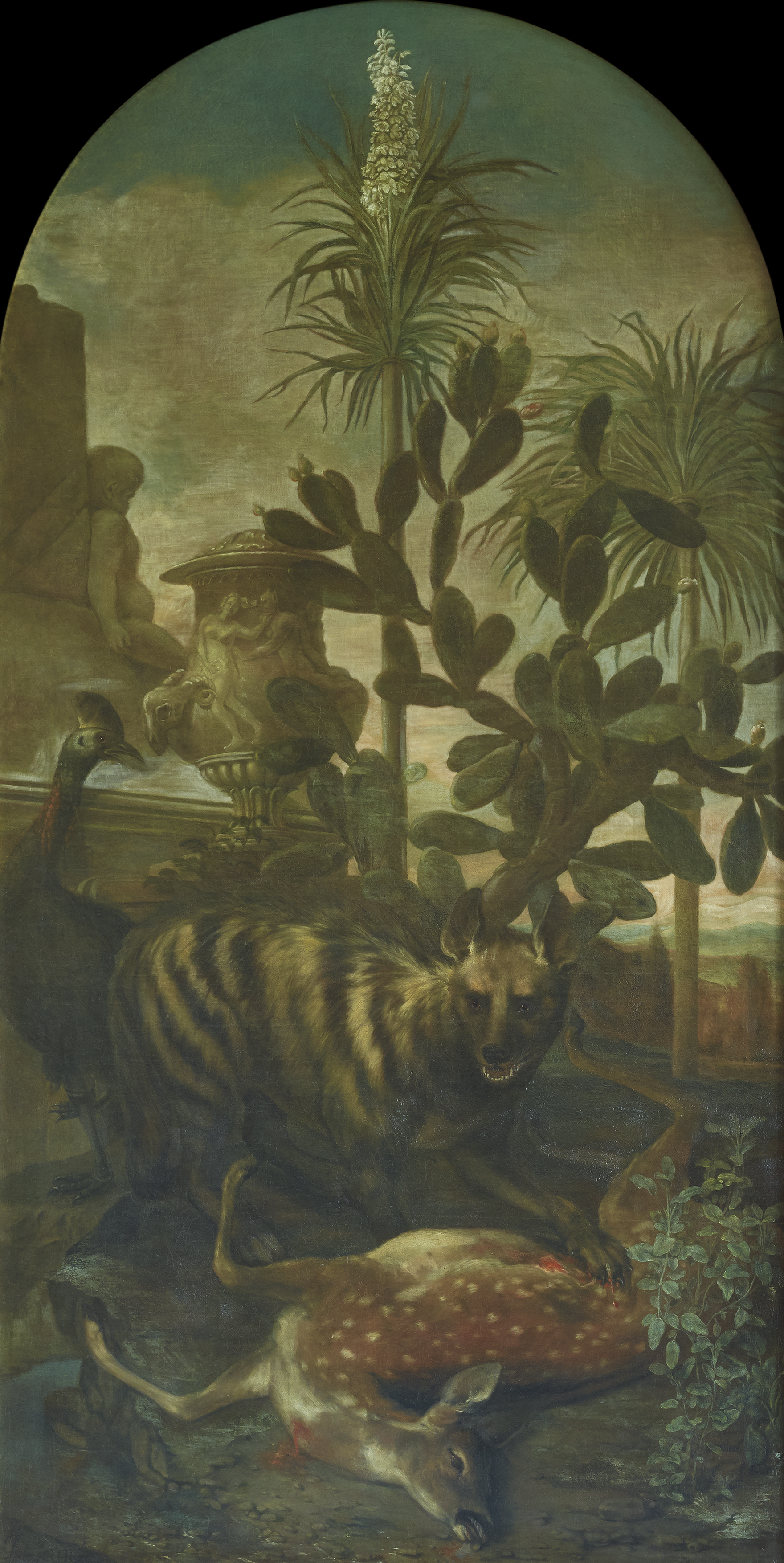 Ignaz Heinitz von Heinzenthal, Hyena, Antelope and Cassowary in a Cactus Landscape