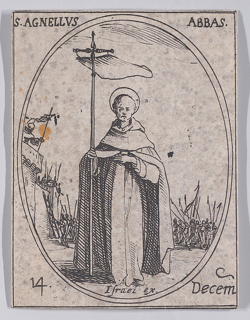 Jacques Callot, S. Agnelet, abbé (St. Agnellus, Abbot), December 14th, from "Les Images De Tous Les Saincts et Saintes de L'Année" (Images of All of the Saints and Religious Events of the Year)