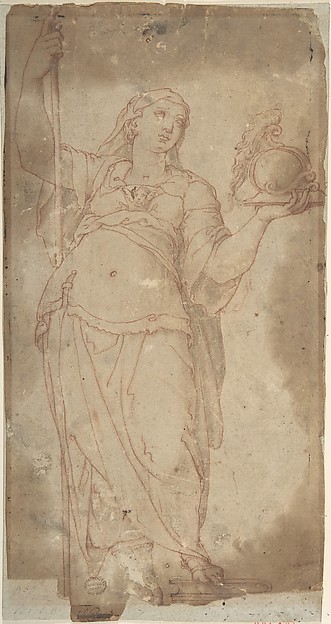 Anonymous, Italian, 16th century, Figure Holding a Spear and a Helmet