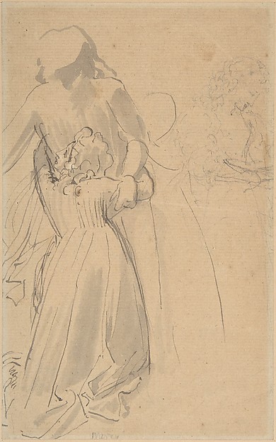 John Flaxman, Sheet of studies with female figure kneeling and embracing standing figure