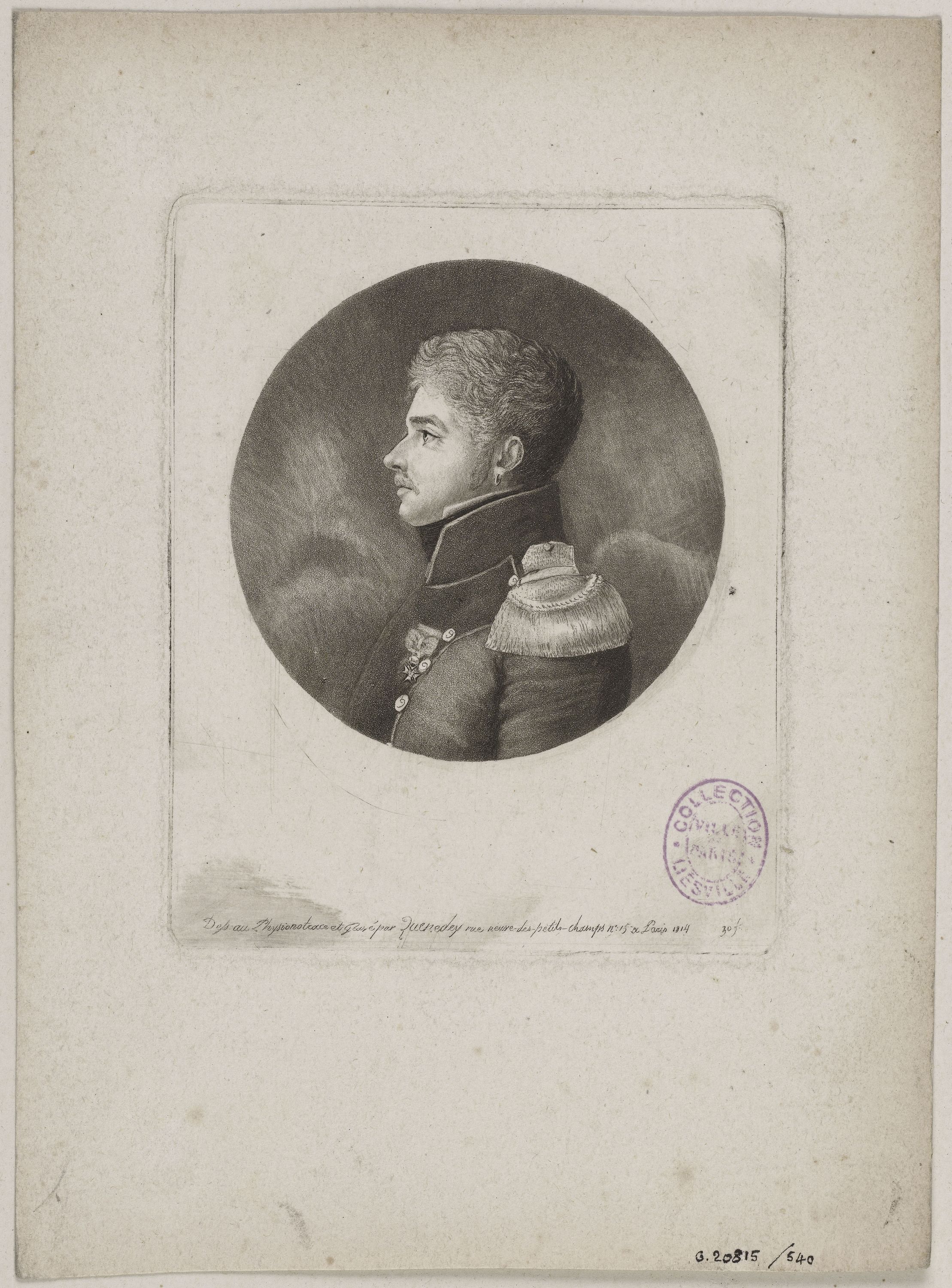 Edmé Quenedey, Portrait d'un homme, représentant un militaire, fin XVIIIème siècle/début XIXème siècle