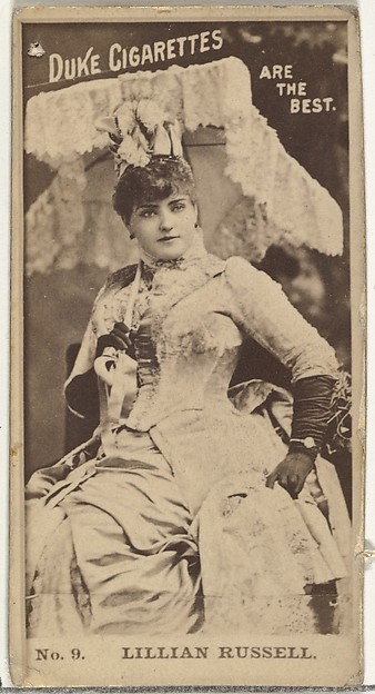 W. Duke, Sons & Co., Card Number 9, Lillian Russell, from the Actors and Actresses series (N145-6) issued by Duke Sons & Co. to promote Duke Cigarettes