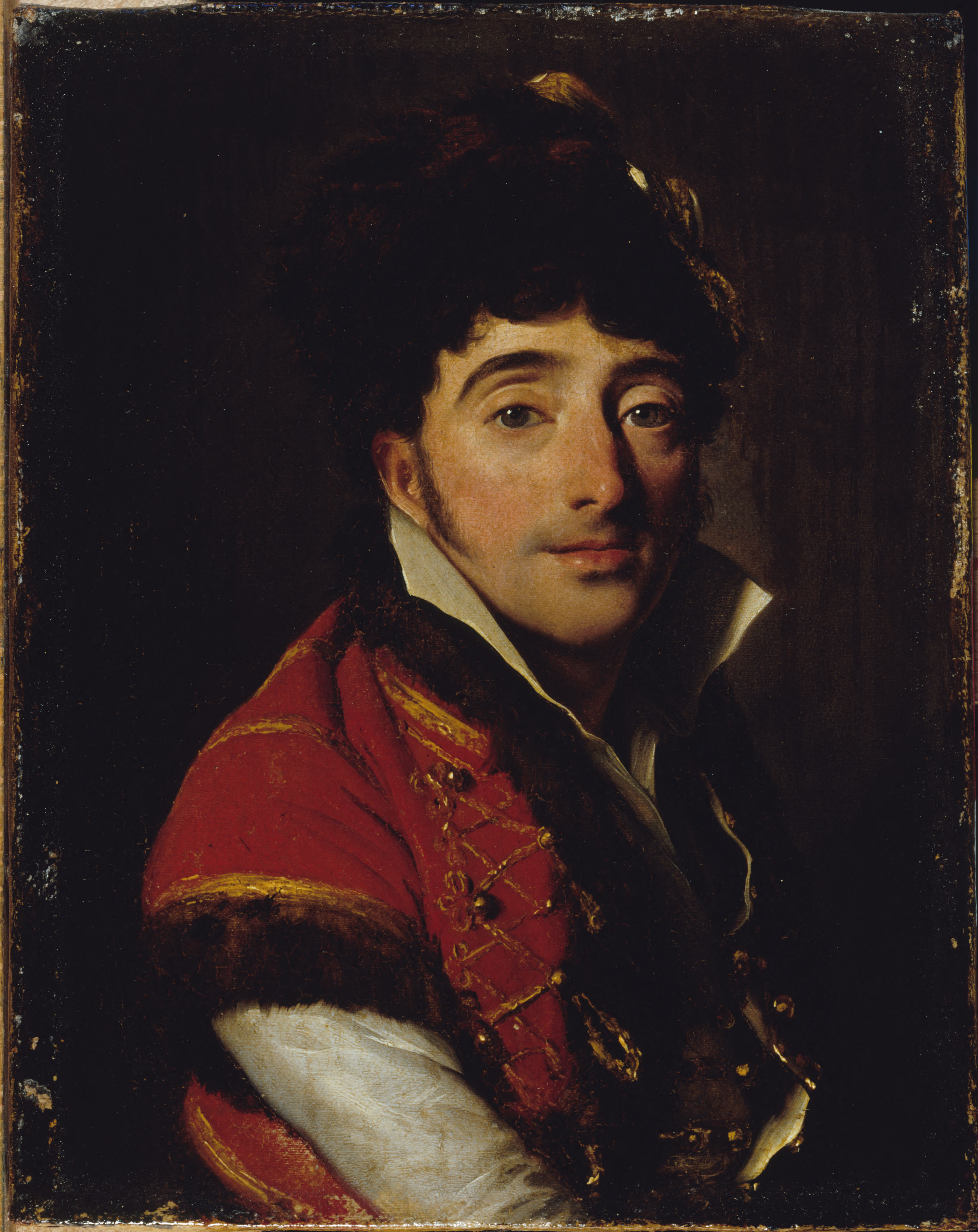 Louis Léopold Boilly, Portrait d'un acteur, en veste rouge bordée de fourrure