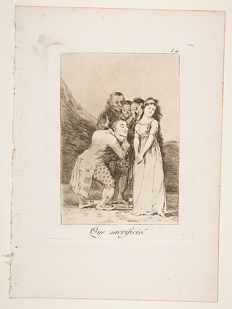 Goya (Francisco de Goya y Lucientes), Plate 14 from "Los Caprichos": What a sacrifice! (Que sacrificio!)