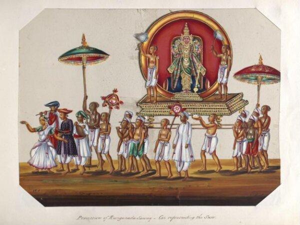 Unknown, One of twenty mica paintings depicting Hindu deities and festival processions with decorated cars.