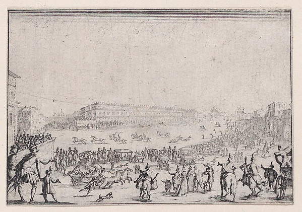 Jacques Callot, La Course de Chevaux sur la Place Pitti a Florence (The Horse Race on the Piazza Pitti in Florence), from "Les Caprices" Series A, The Florence Set