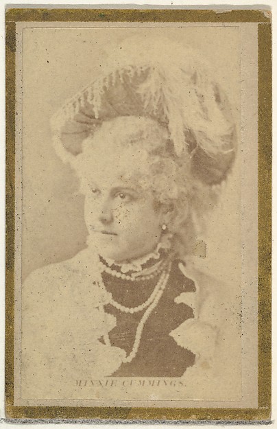 Allen & Ginter, Minnie Cummings, from the Actresses and Celebrities series (N60, Type 2) promoting Little Beauties Cigarettes for Allen & Ginter brand tobacco products