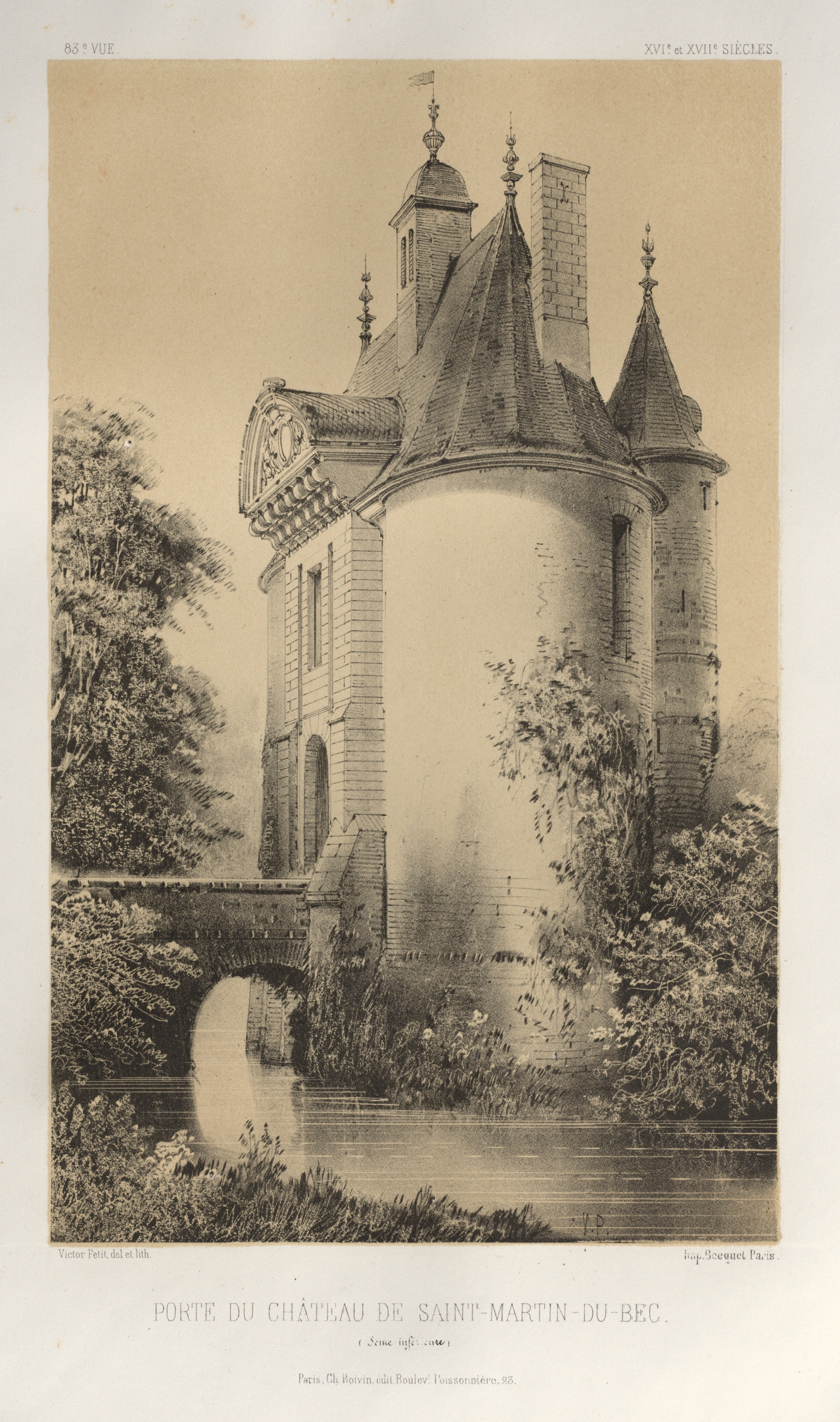 Victor Petit, Architecture Pittoresque ou Monuments des XVeme. Et XVIeme. Siecles: Chateaux de France des XV et XVI Siecles: Pl. 83, Porte du Château de Saint-Martin-Du-Bec (Seine Infèrieure)