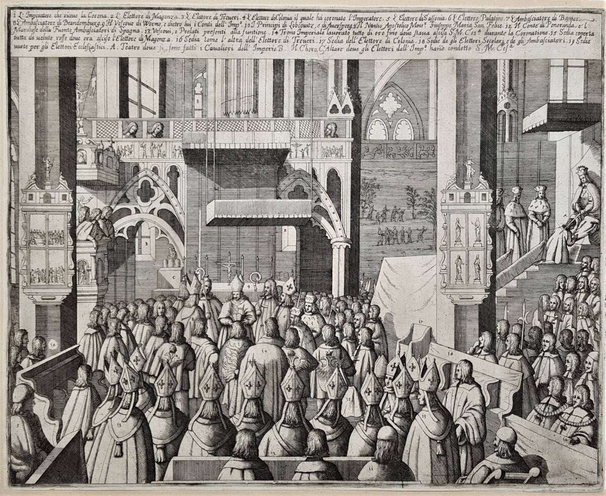 Anonym, Krönung Leopolds I. zum Römisch-Deutschen Kaiser im St. Bartholomäus-Dom am 1. August 1658 in Frankfurt am Main