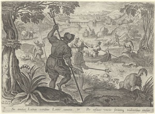 Galle, Philippe, (1537-1612), (printmaker), The hunting parties: Otter hunt
