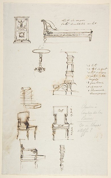 Anonymous, French, 19th century, Sketches of Furniture