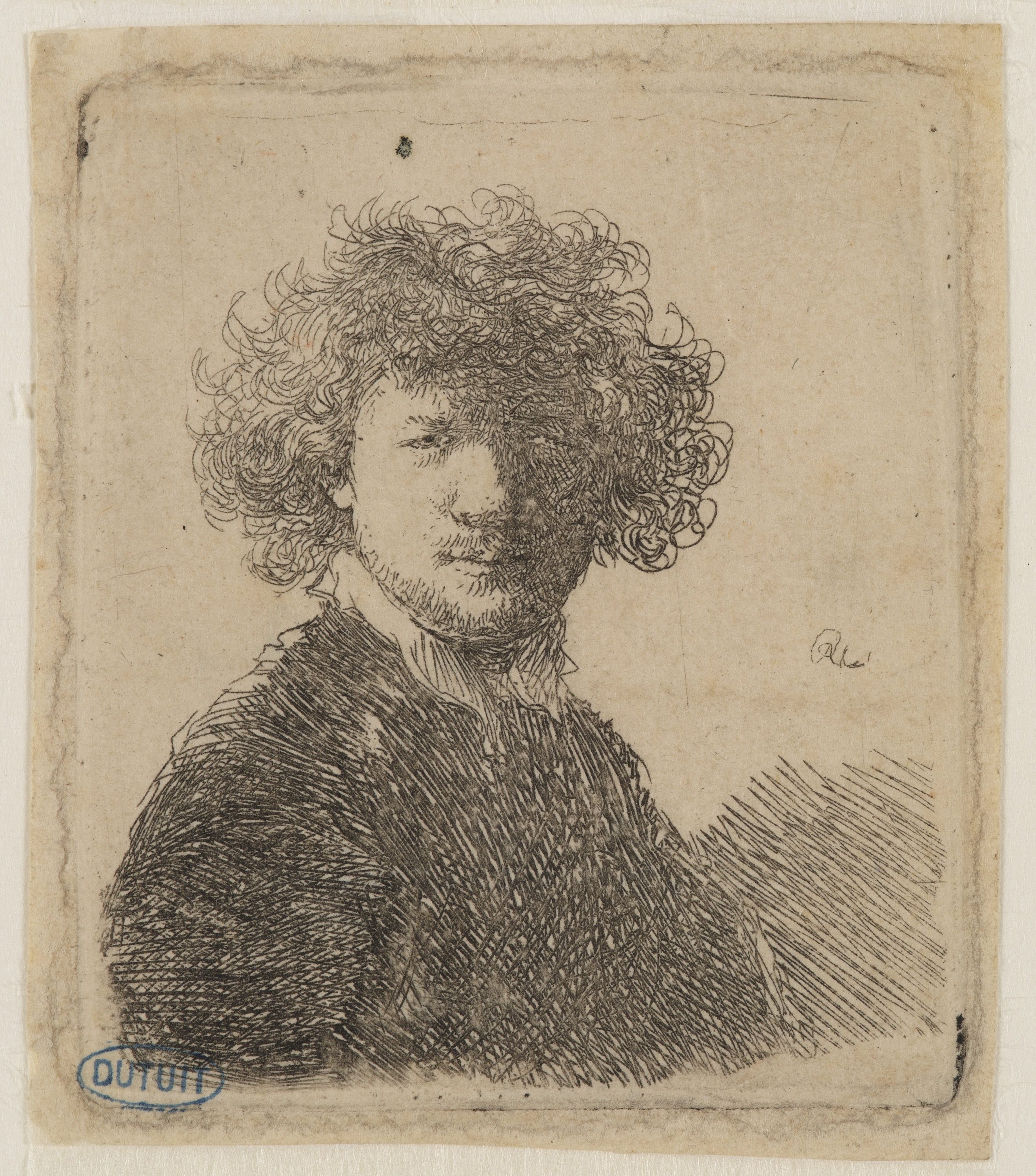 Rembrandt, Rembrandt aux cheveux bouclés et au col blanc (Bartsch 1)