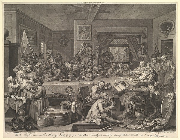 William Hogarth, An Election Entertainment, Plate I: Four Prints of an Election