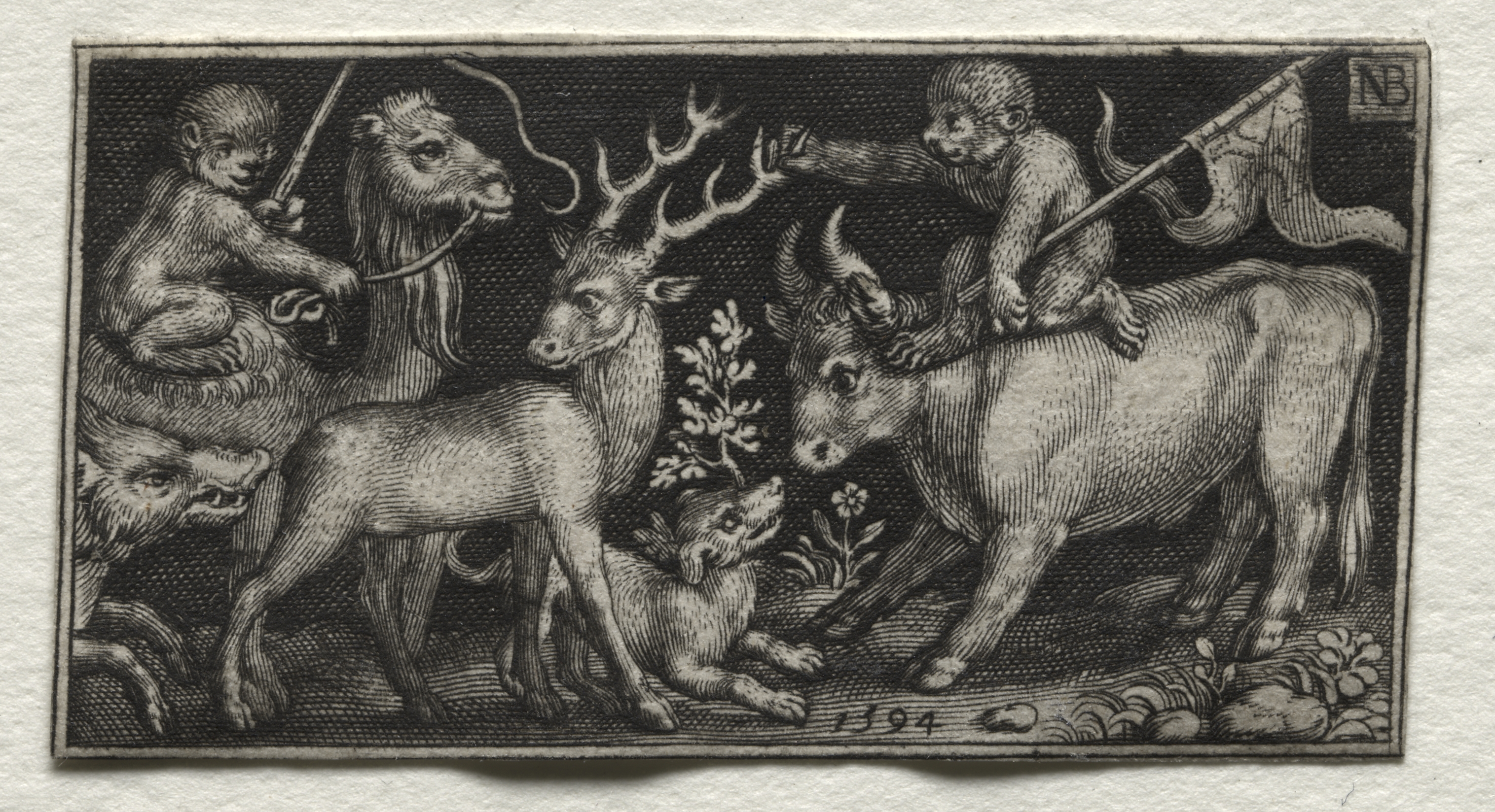 Nicolaes de Bruyn, Monkeys Riding a Camel and a Bull