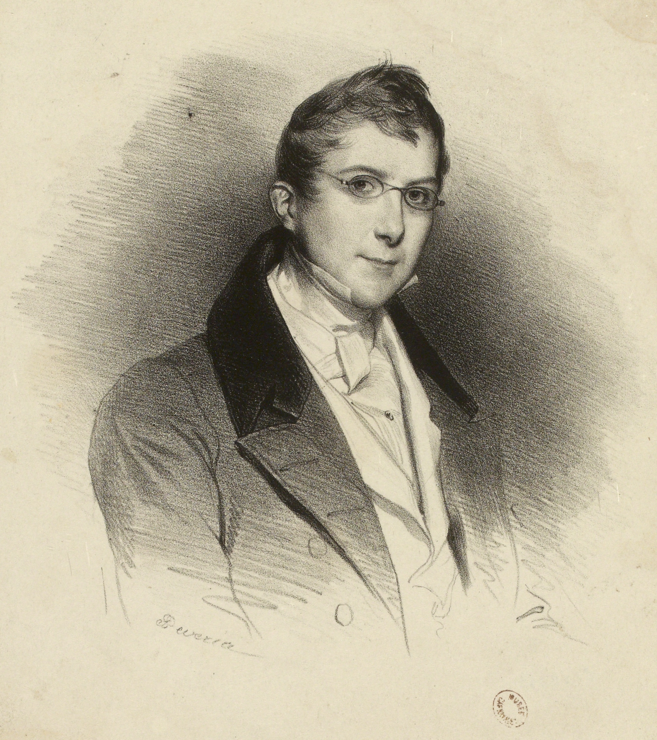 Achille Devéria, Portrait d'un jeune inconnu à lunettes.