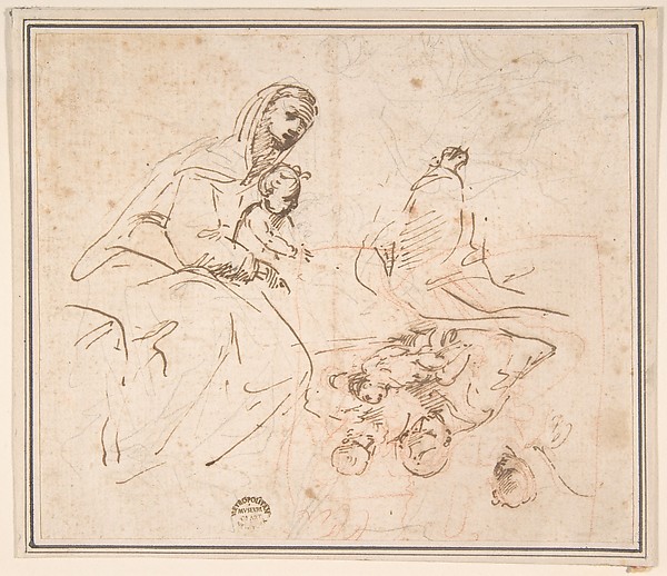 Anonymous, Italian, 16th century, Two Studies for the Madonna and Child (recto); Flagellation (verso)