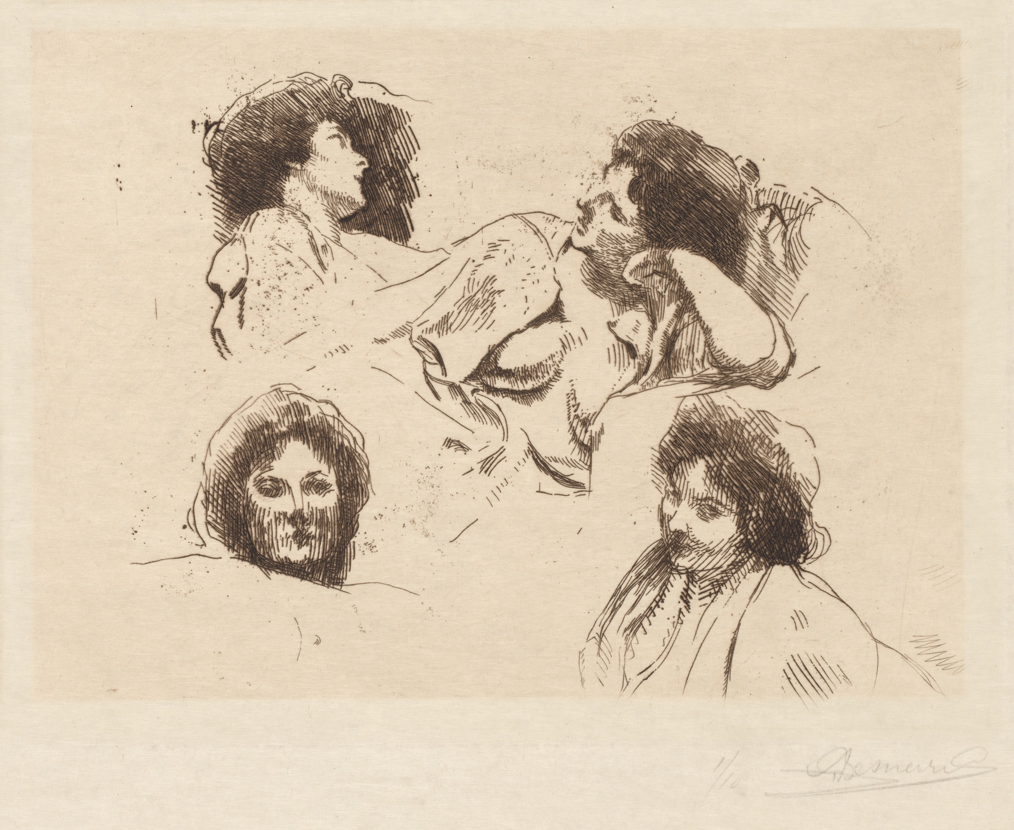 Albert Besnard, Four Heads of Women: Study for “The Happy Island” (Quatre têtes de Femmes: Étude pour “L’Ile Heureuse”)