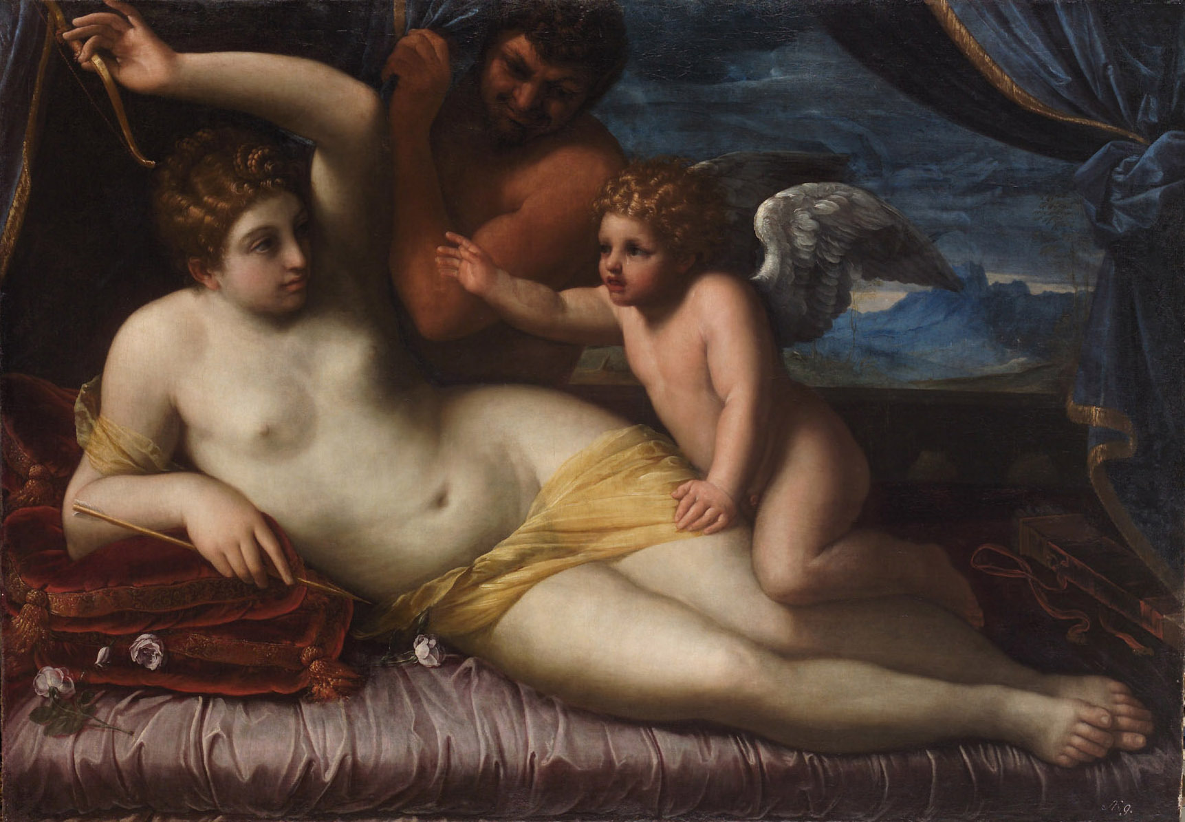 Agostino Carracci, Venus und Amor mit einem Satyr