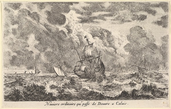 Stefano della Bella, An ordinary ship travelling between Douvre and Calais (Naviere ordinaire qui passe de Douvre a Calais), from "Views of seaports" (Vues de ports de mar)