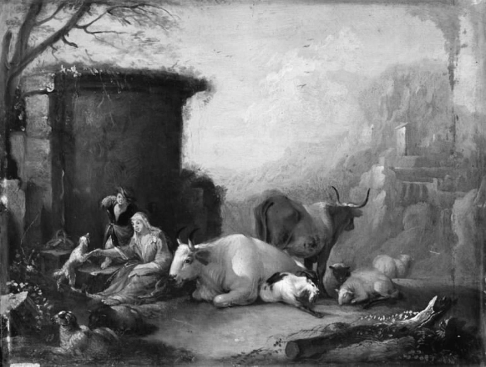 Johann Heinrich Roos, Landskab med kvæg, hyrdinden leger med en hund