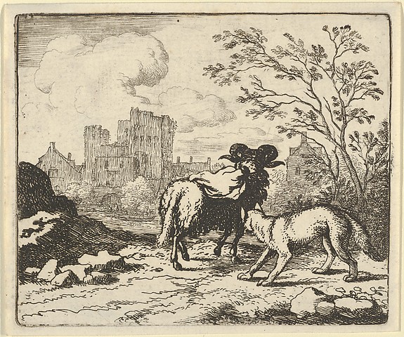 Allart van Everdingen, Renard Sends the Ram Back to the Lion with a Package Containing the Rabbit's Head from Hendrick van Alcmar's Renard The Fox