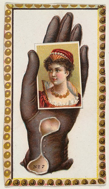Allen & Ginter, Card Number 7, cut-out from banner advertising the Opera Gloves series (G29) for Allen & Ginter Cigarettes