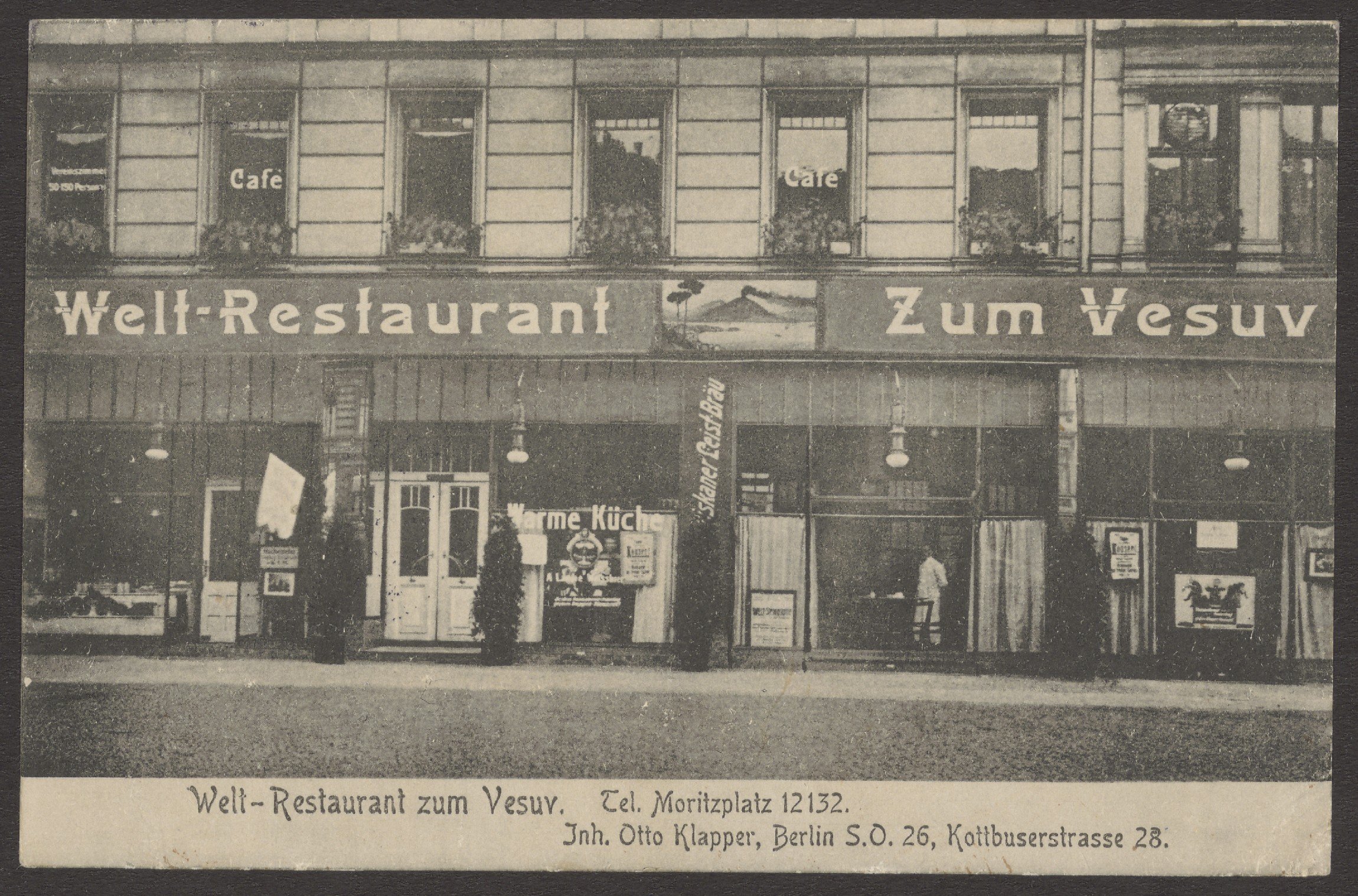 Unknown artist, Ansichtskarte „Welt- Restaurant zum Vesuv“, Kottbusser Straße 28