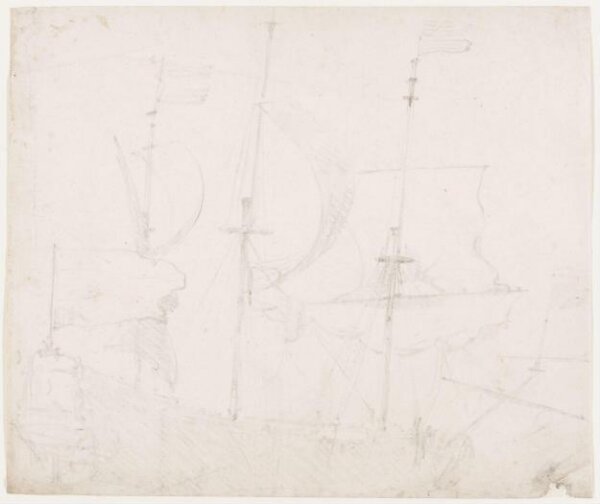 willem van de velde the elder, Rough sketch of a Dutch ship before the wind; broadside view