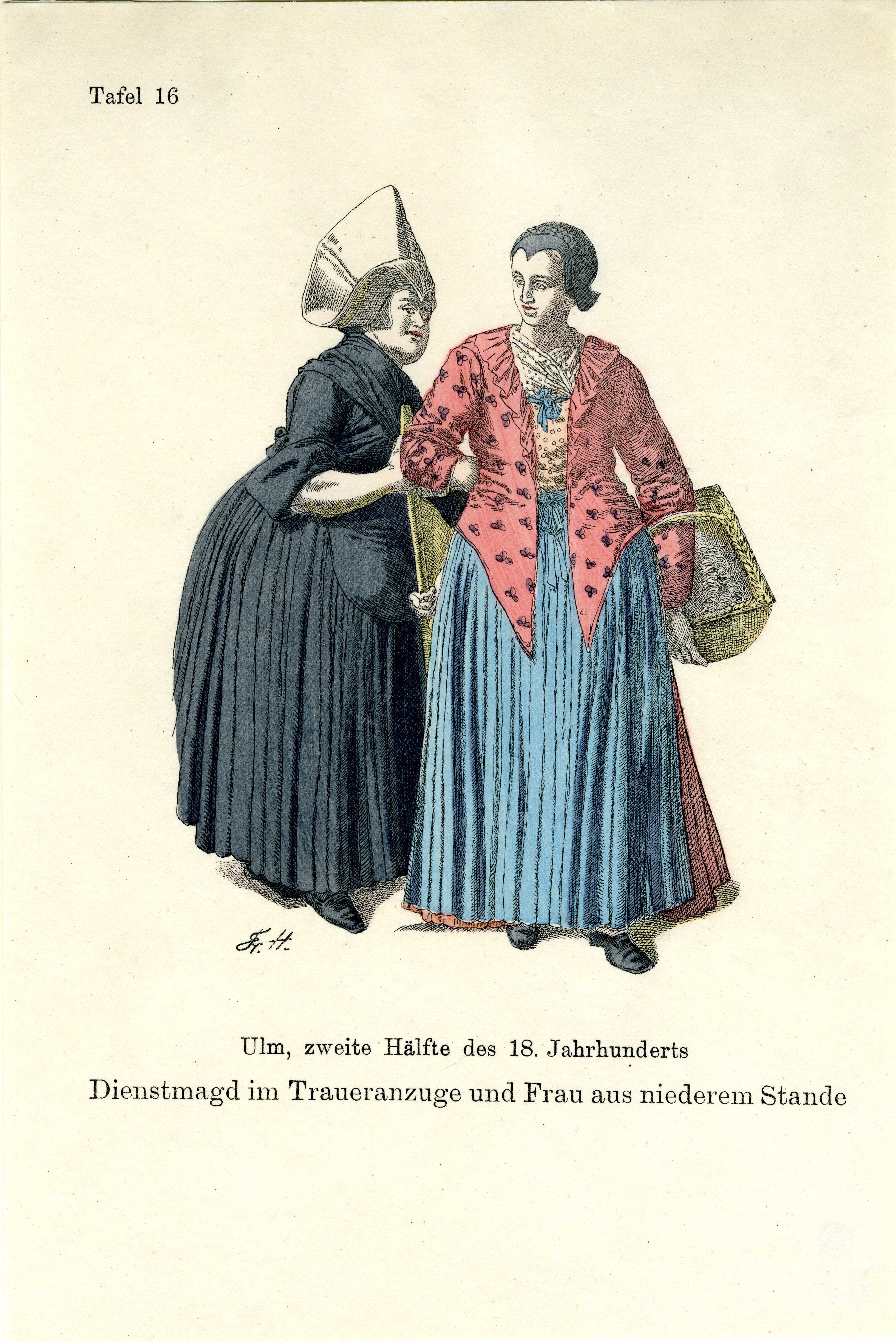 Unknown artist, Grafik "Dienstmagd im Traueranzuge und Frau aus niederem Stande"