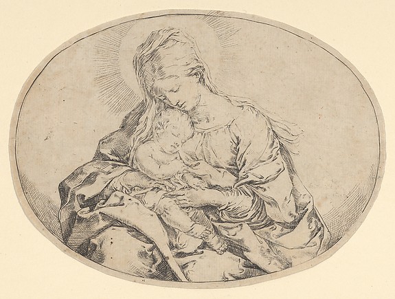 Guido Reni, The Virgin holding the infant Christ, an oval composition