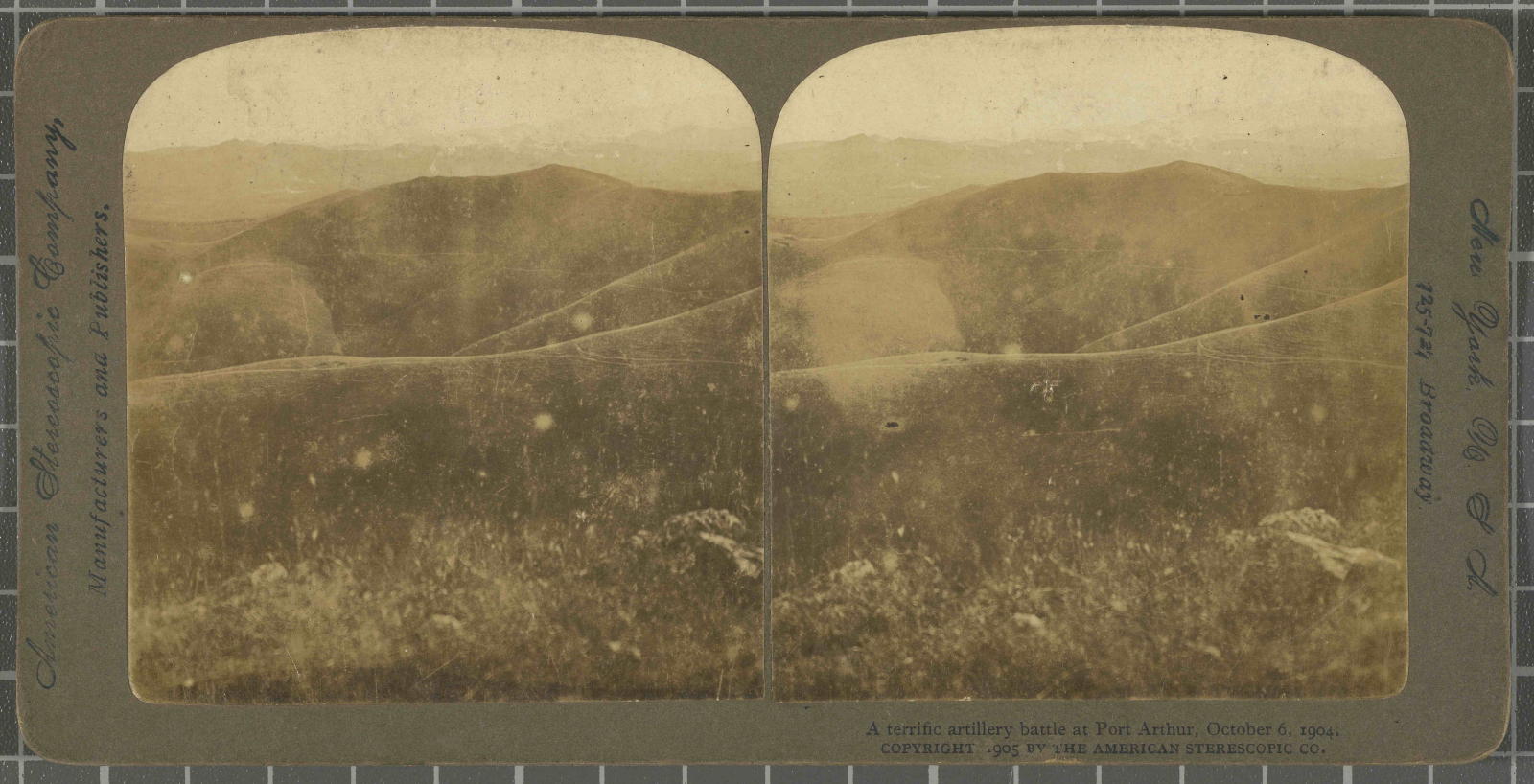 Desconegut, A terrific artillery battle at Port Arthur, October 6,1904 Justificació del títol, títol inscrit American Stereoscopic Company