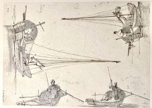 George Chinnery, Four studies of figures in Tanka boats, Macau